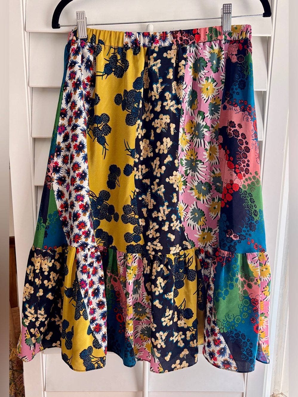 Maeve Silk Flounced Patchwork Skirt - Picture 5 of 9